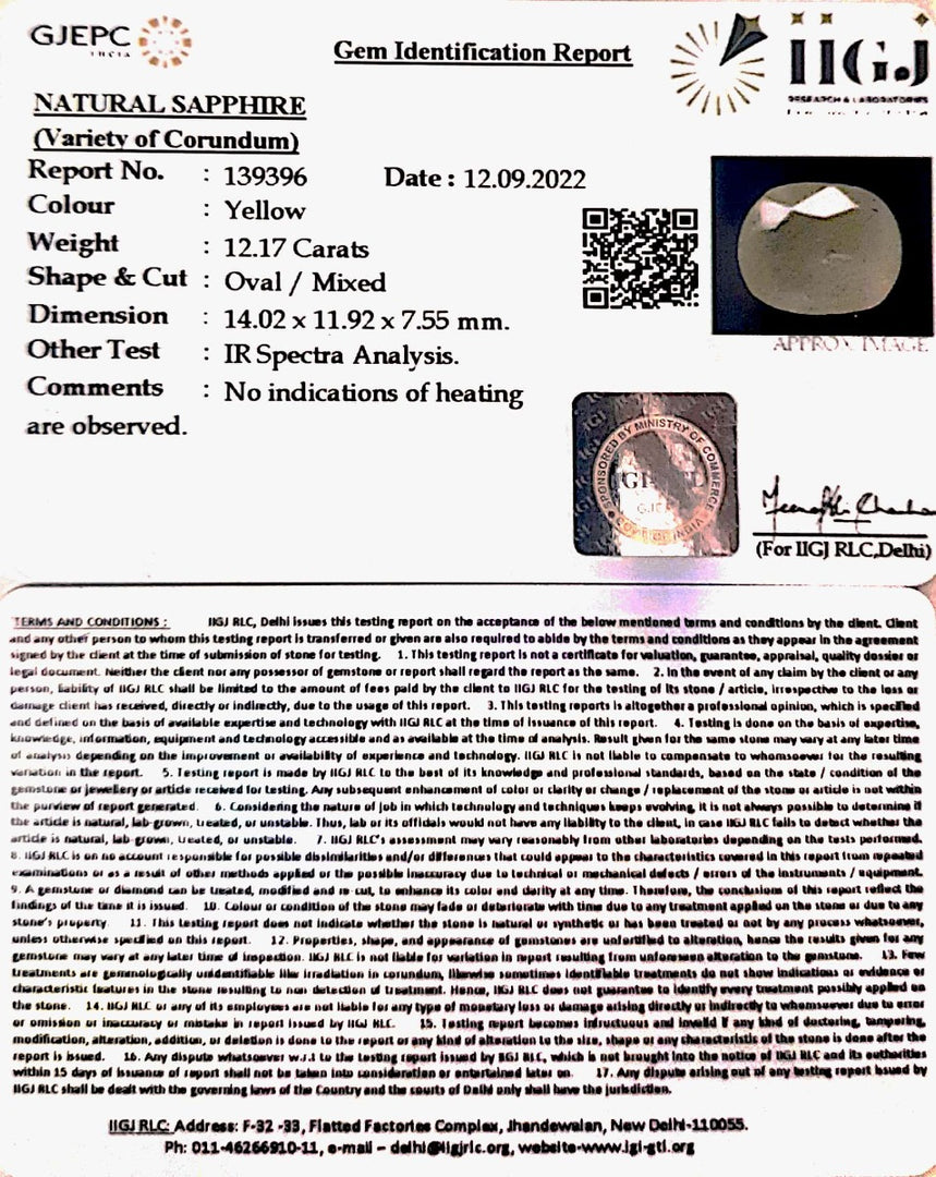 12.17 Carat Natural Ceylonese Pukhraj with Govt Lab Certificate-6771