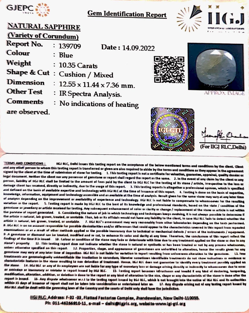 10.35/CT Natural Ceylonese Neelam with Govt Lab Certified (4551)