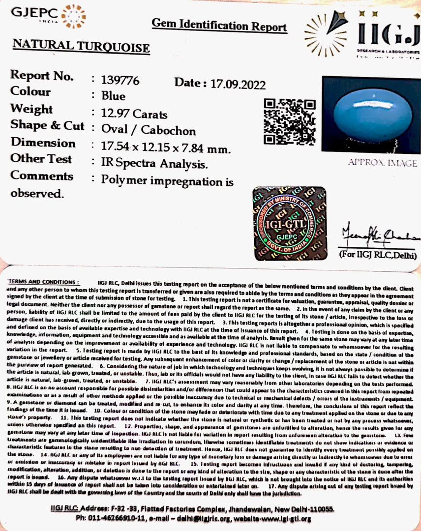12.97 Carat Turquoise-(832)