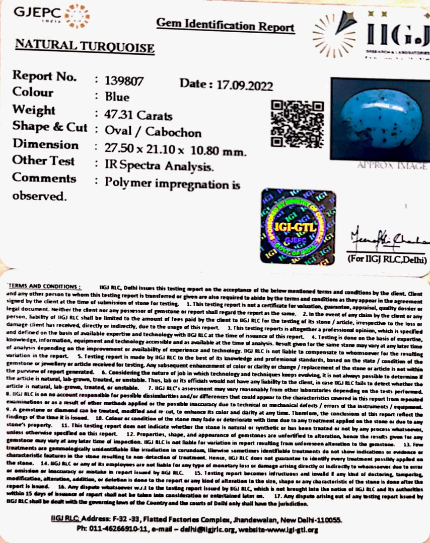 47.313 Carat Turquoise-(1221)