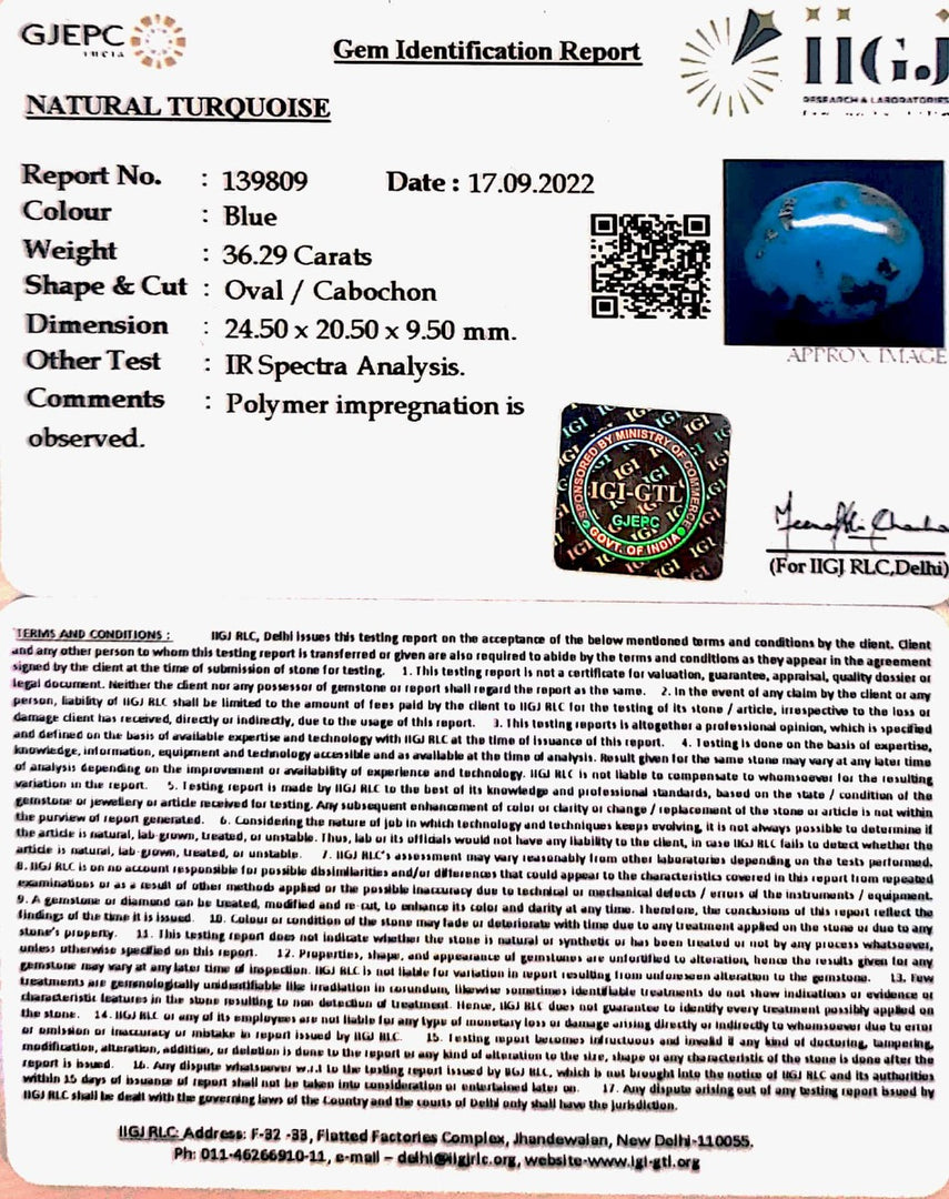 40.28  Carat Turquoise-(1221)