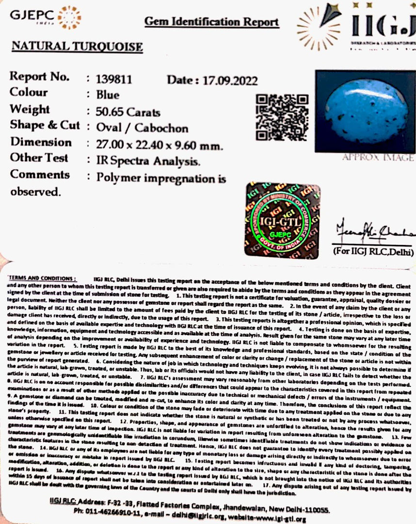 50.65 Carat Turquoise-(1221)