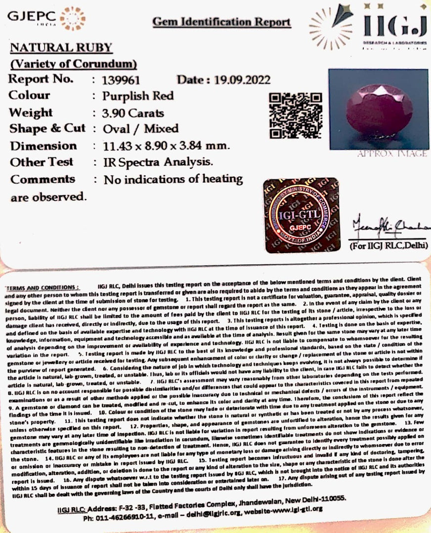 3.90/CT Natural Neo Burma Ruby with Govt. Lab Certificate-4551