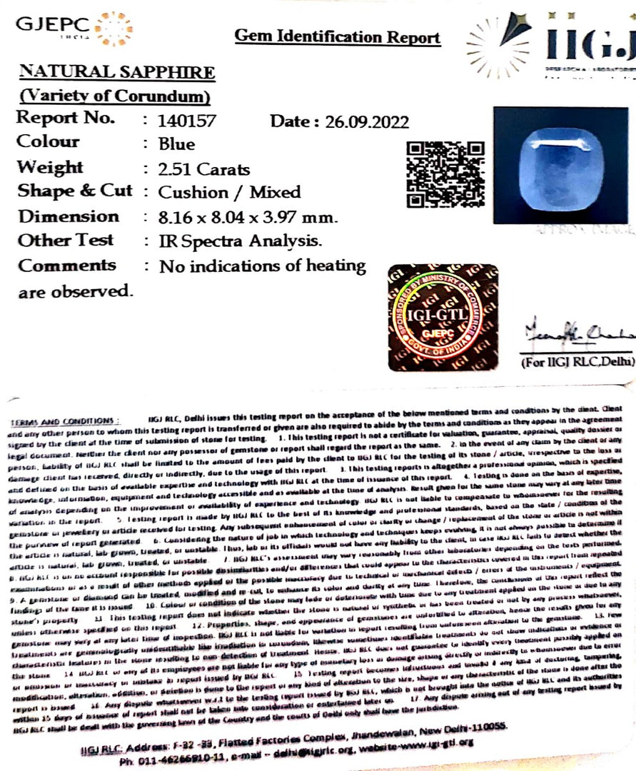 2.51/CT Natural Ceylonese Neelam with Govt Lab Certified (12210)
