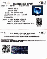 3.80/CT Natural Blue Sapphire with Govt Lab Certificate-BLUSA9U