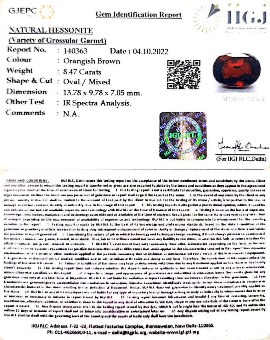 8.47/CT Natural Govt. Lab Certified Ceylonese Gomed-(1221)