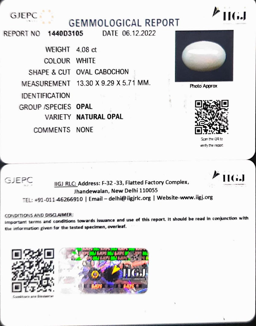 4.08/CT Natural fire Opal with Govt. Lab Certificate (1665)