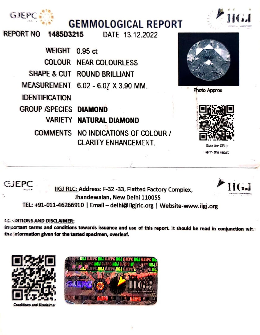 0.95/Cents Natural Diamond With Govt. Lab Certificate (150000)