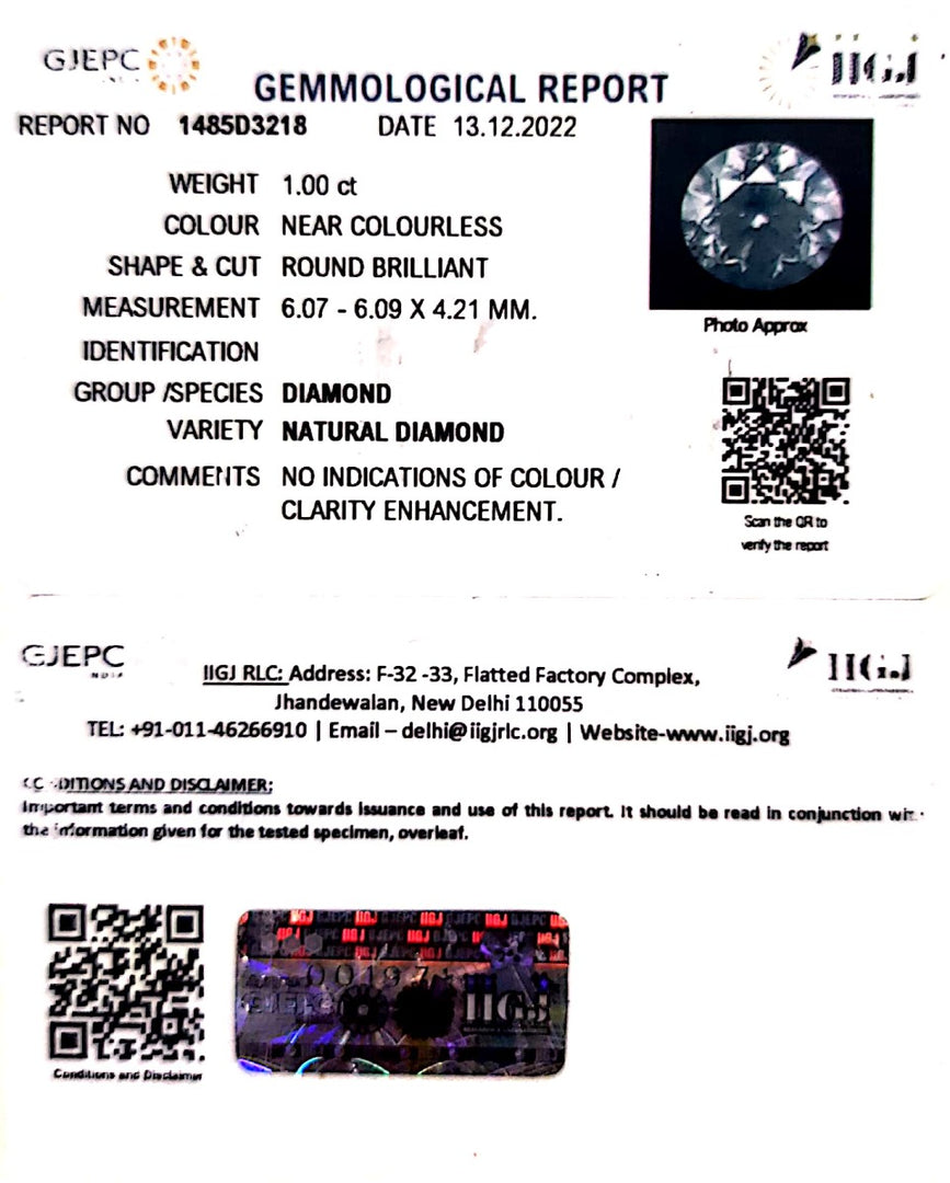 1.00/Cents Natural Diamond With Govt. Lab Certificate (150000)