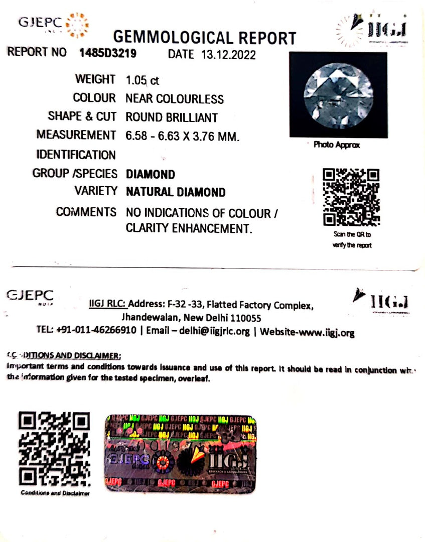1.05/Cents Natural Diamond With Govt. Lab Certificate (160000)
