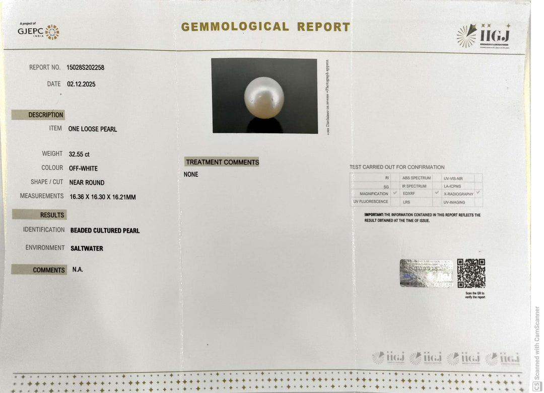32.55/CT Natural South Sea Pearl With Lab Certificate (1550)