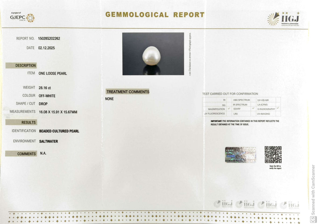 28.16/CT Natural South Sea Pearl With Lab Certificate (1550)