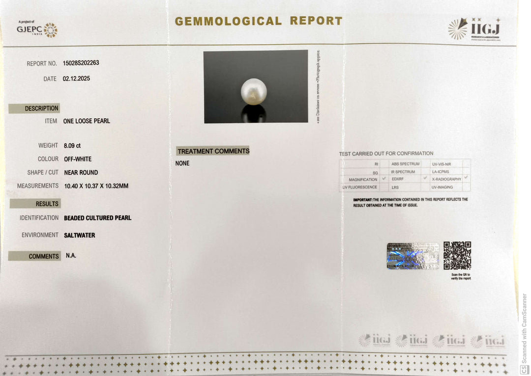 8.09/CT Natural South Sea Pearl With Lab Certificate (1550)