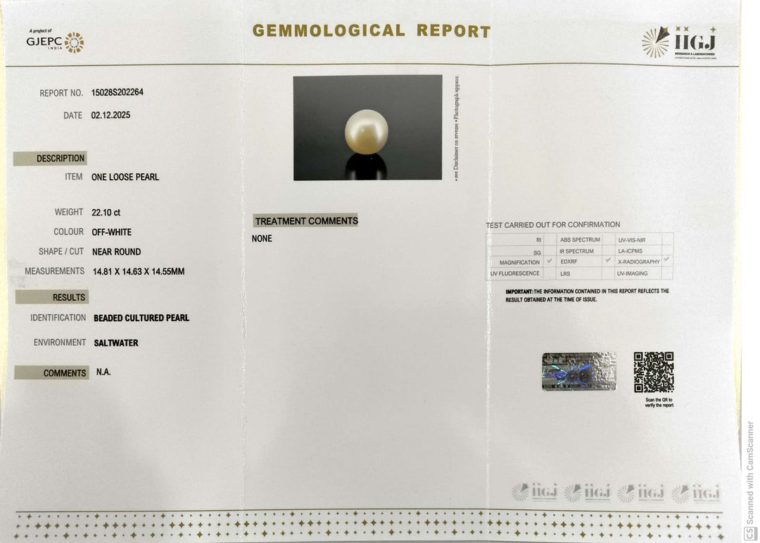 22.1/CT Natural South Sea Pearl With Lab Certificate (1550)