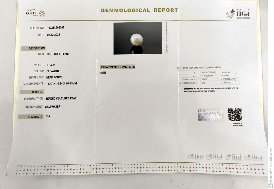 9.64/CT Natural South Sea Pearl With Lab Certificate (1550)