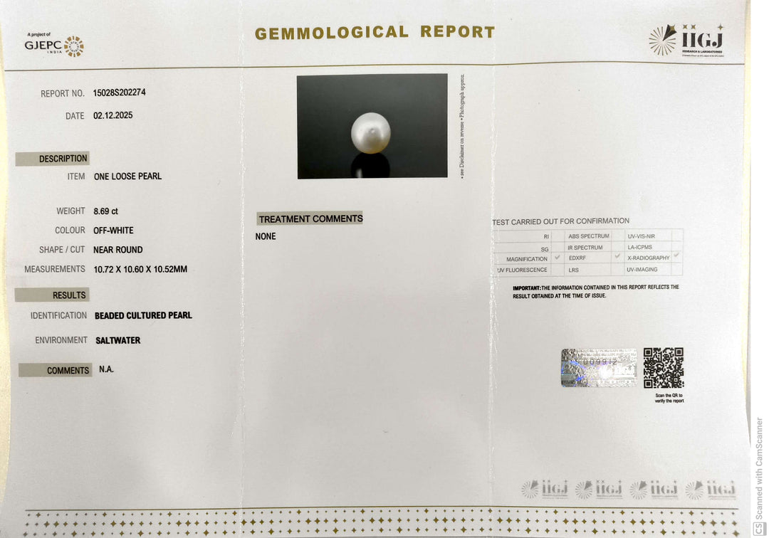 8.69/CT Natural South Sea Pearl With Lab Certificate (1550)