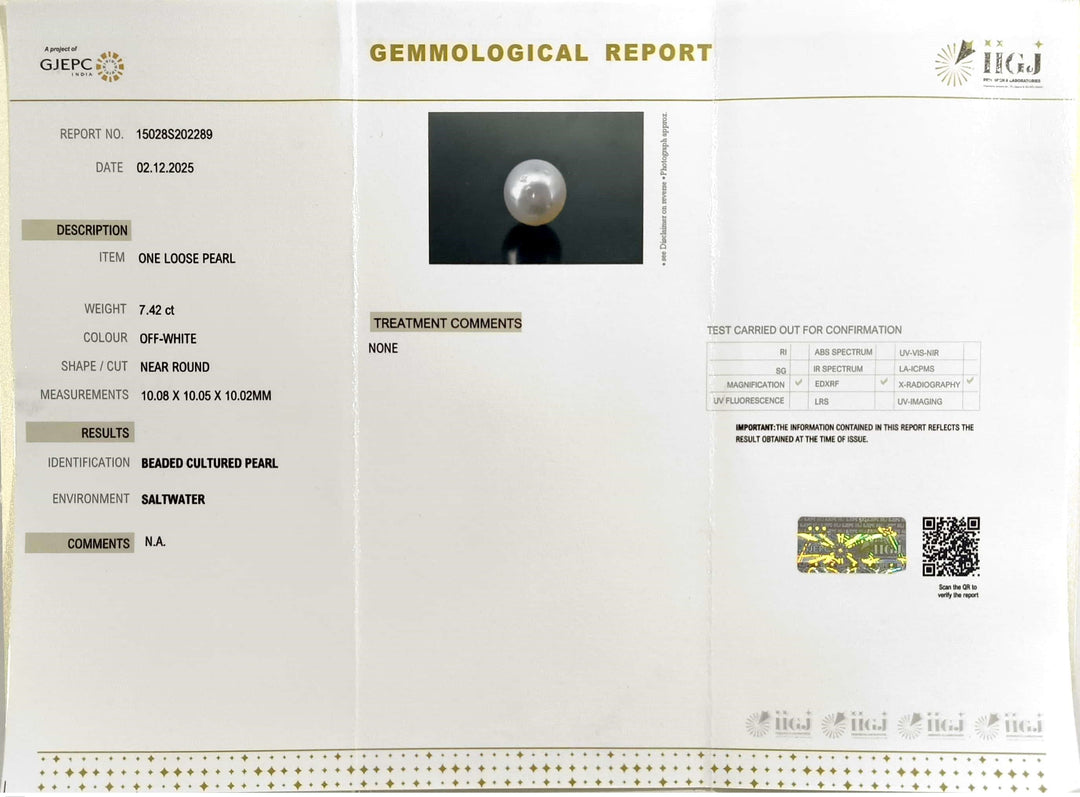 7.42/CT Natural South Sea Pearl With Lab Certificate (1550)