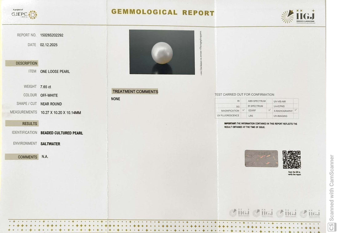 7.65/CT Natural South Sea Pearl With Lab Certificate (1550)