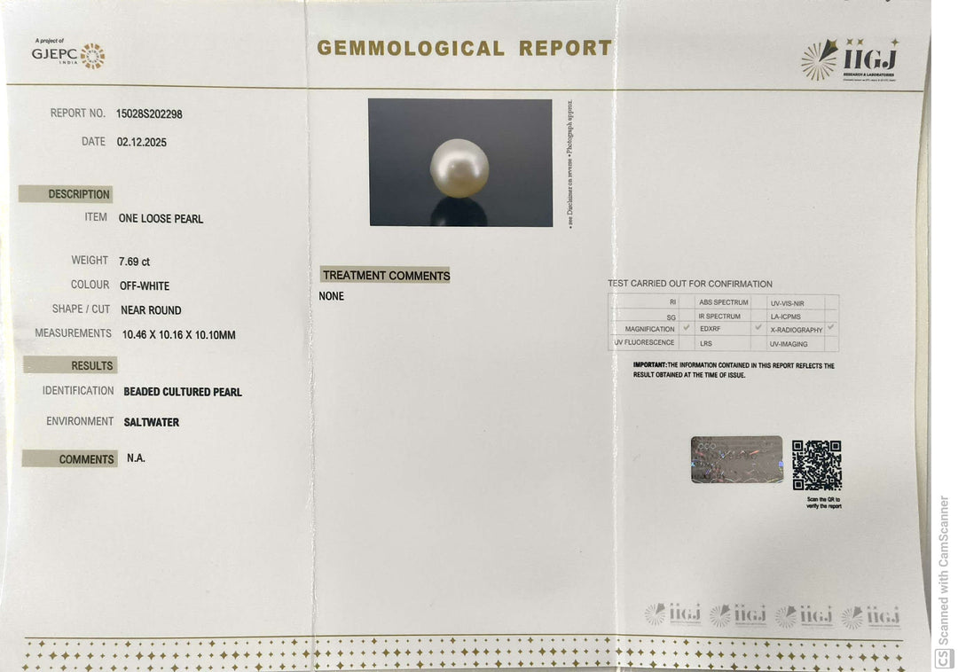 7.69/CT Natural South Sea Pearl With Lab Certificate (1550)