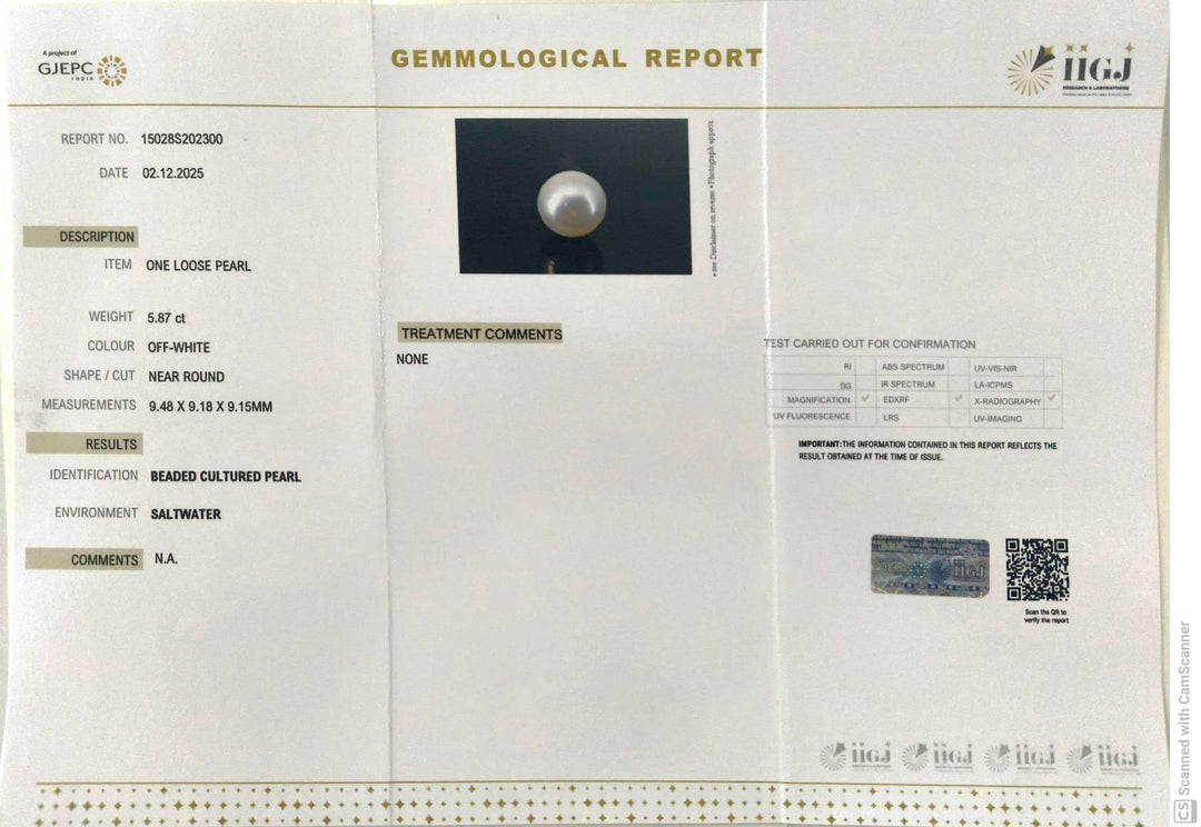 5.87/CT Natural South Sea Pearl With Lab Certificate (1550)