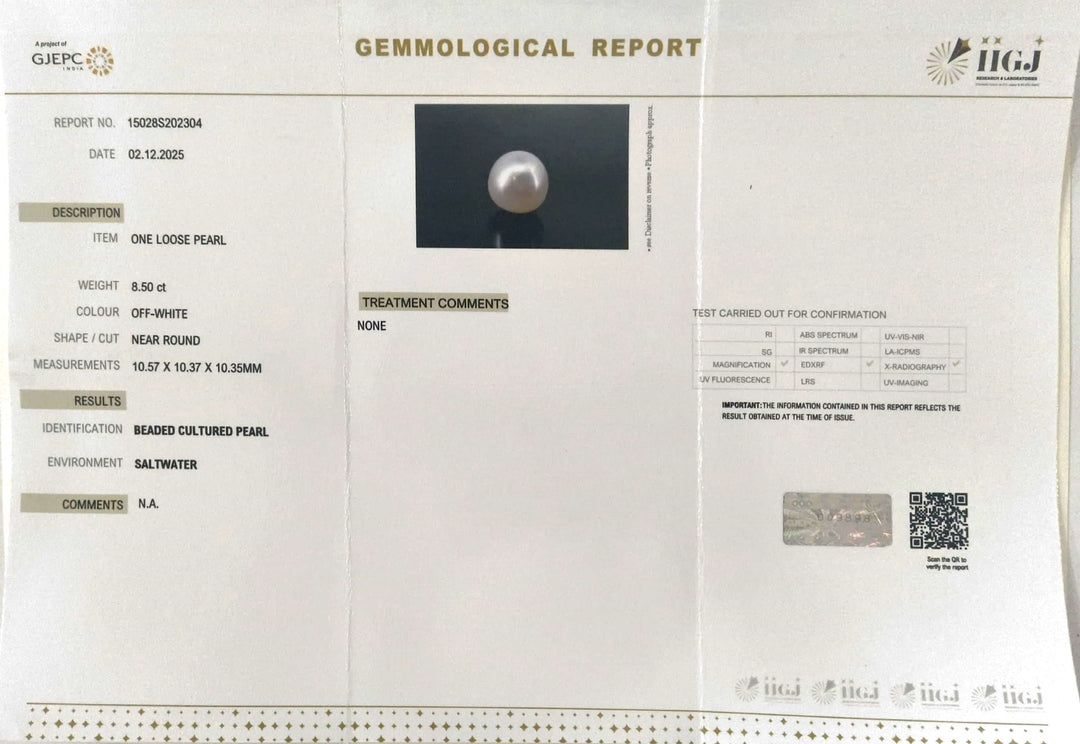 8.50/CT Natural South Sea Pearl With Lab Certificate (1550)