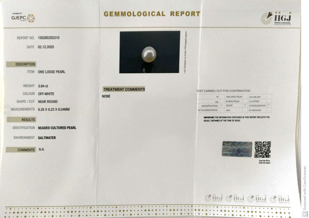 3.94/CT Natural South Sea Pearl With Lab Certificate (1550)