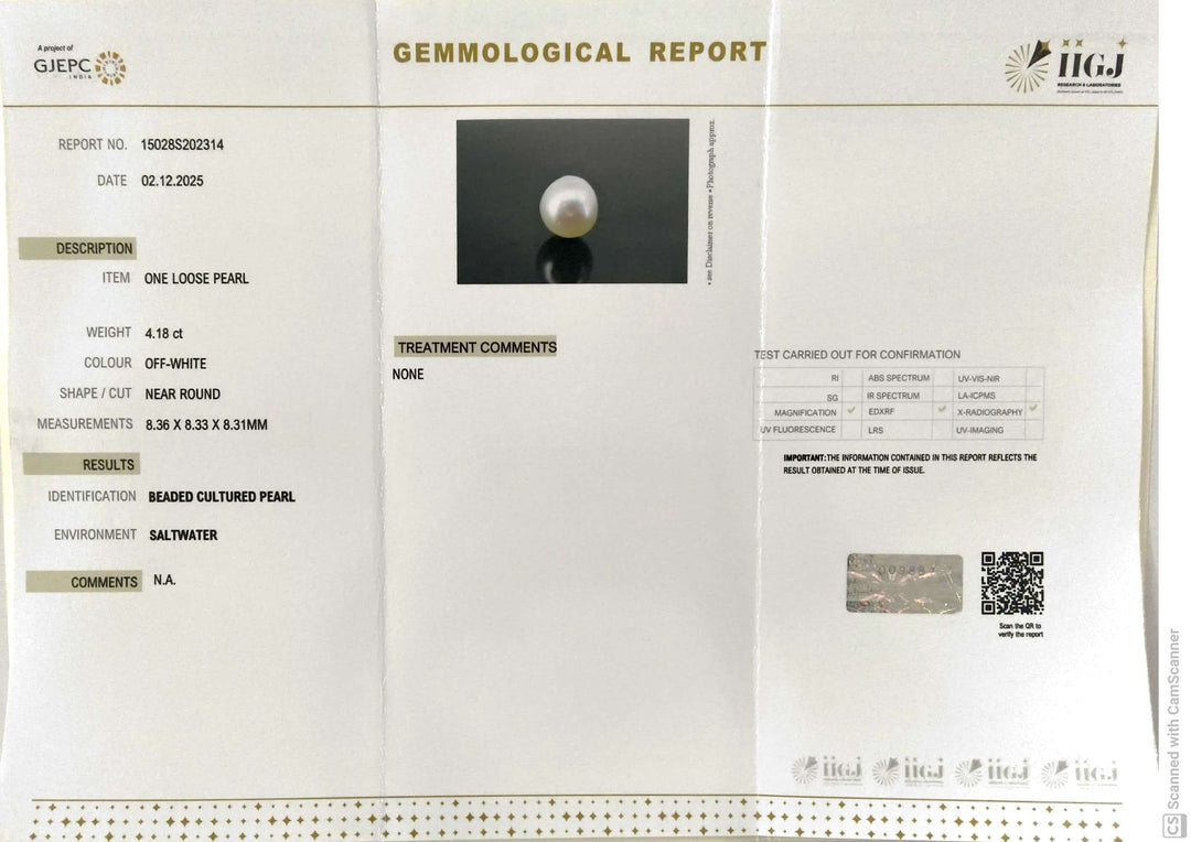 4.18/CT Natural South Sea Pearl With Lab Certificate (1550)