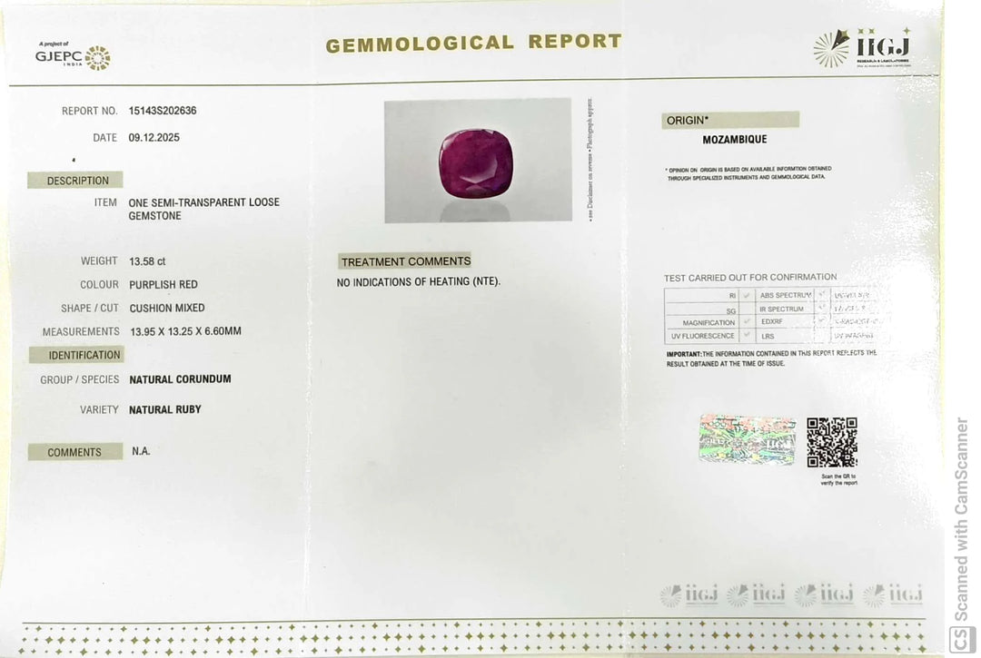 13.58/CT Natural Mozambique Ruby Stone with Govt. Lab Certificate-15143S202636