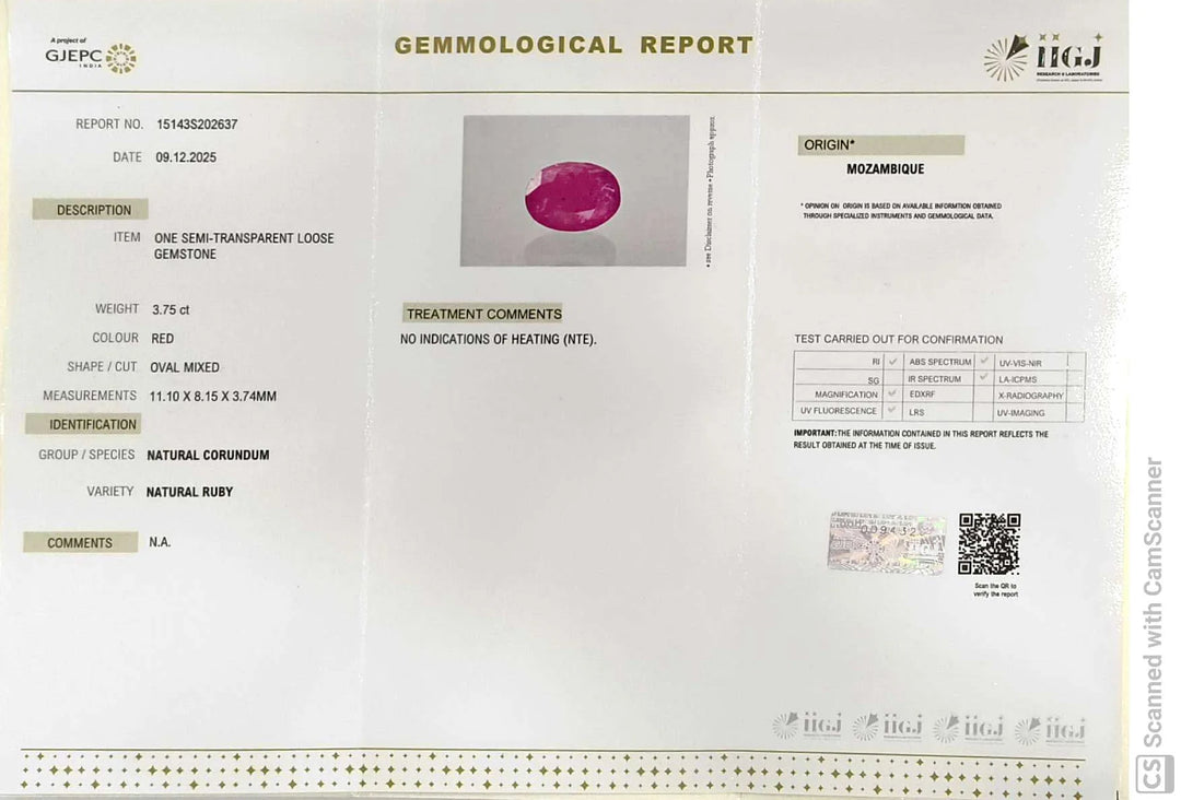 3.75/CT Natural Mozambique Ruby Stone with Govt. Lab Certificate-15143S202637