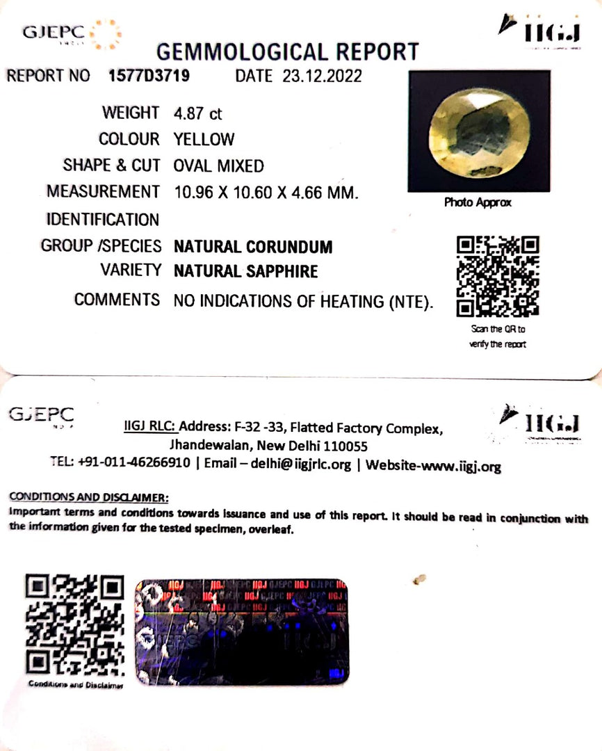 4.87/CT Natural Ceylonese Pukhraj with Govt Lab Certificate-YELSA9U