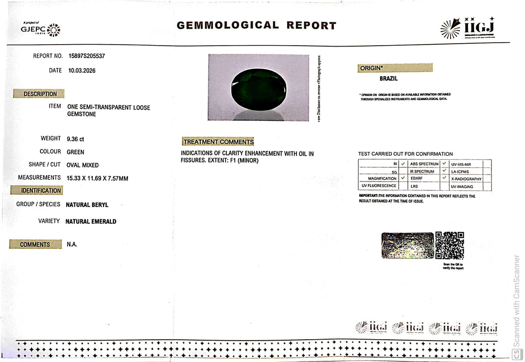 9.36/CT Natural Panna Stone with Govt. Lab Certificate-15897S205537