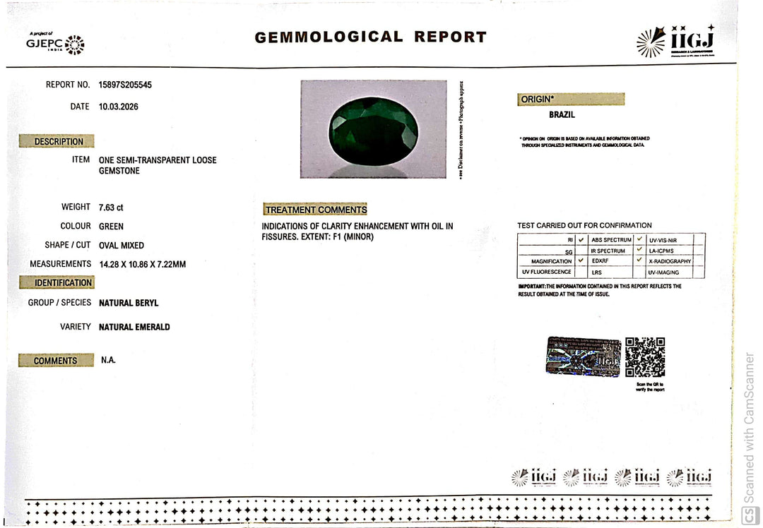 7.63/CT Natural Panna Stone with Govt. Lab Certificate-15897S205545