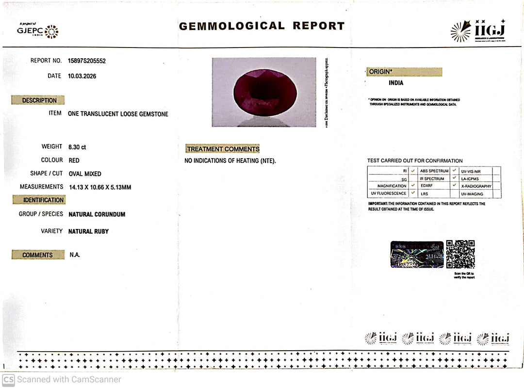 8.30/CT Natural Ruby Stone with Govt. Lab Certificate-15897S205552