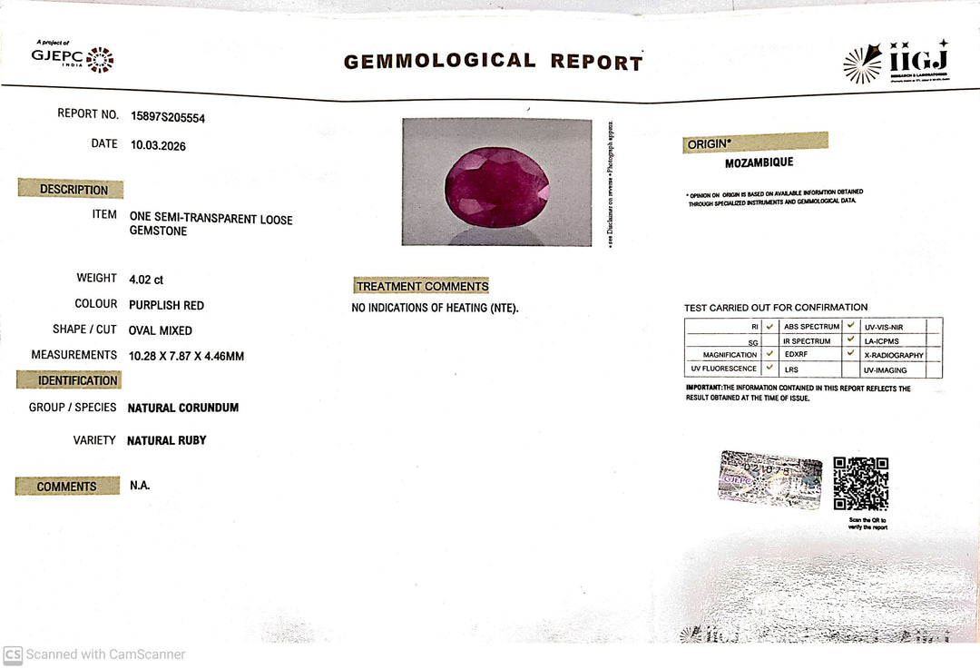 4.02/CT Natural Ruby Stone with Govt. Lab Certificate-15897S205554