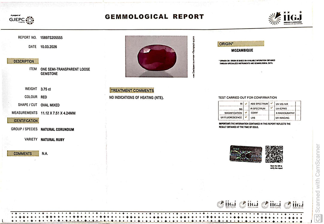 3.75/CT Natural Ruby Stone with Govt. Lab Certificate-15897S205555