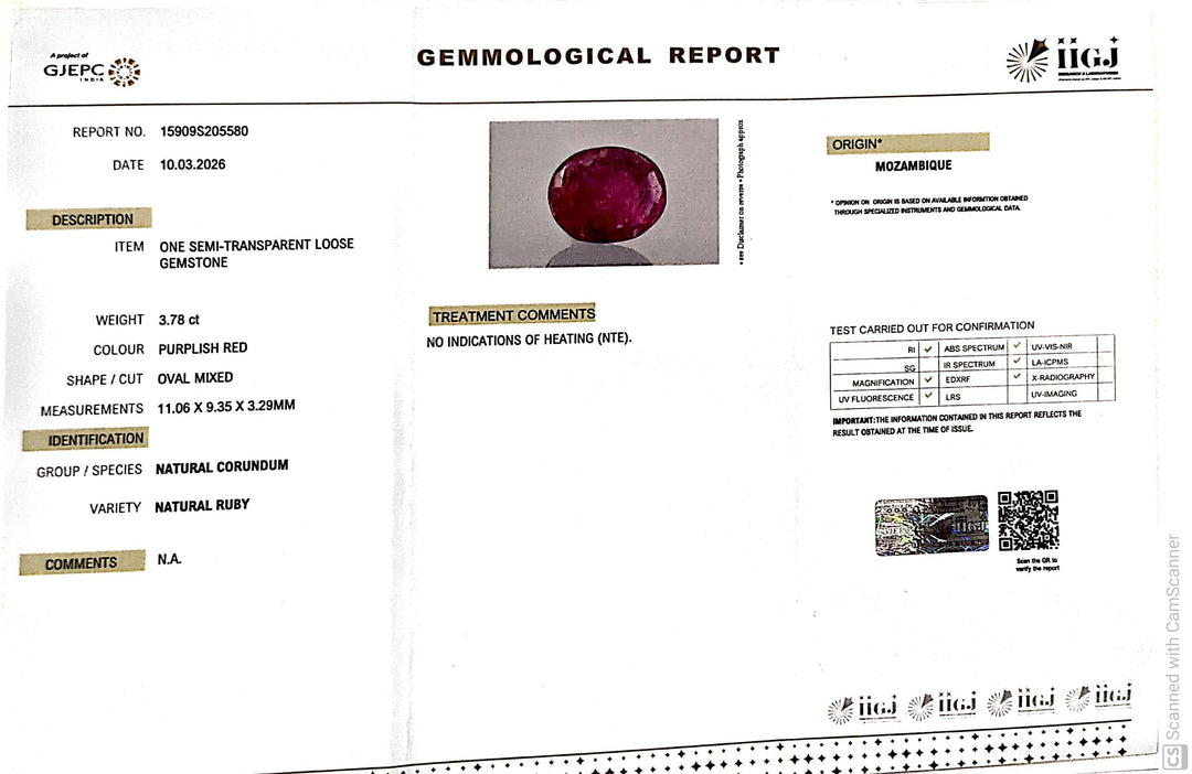 3.78/CT Natural Ruby Stone with Govt. Lab Certificate-15909S205580
