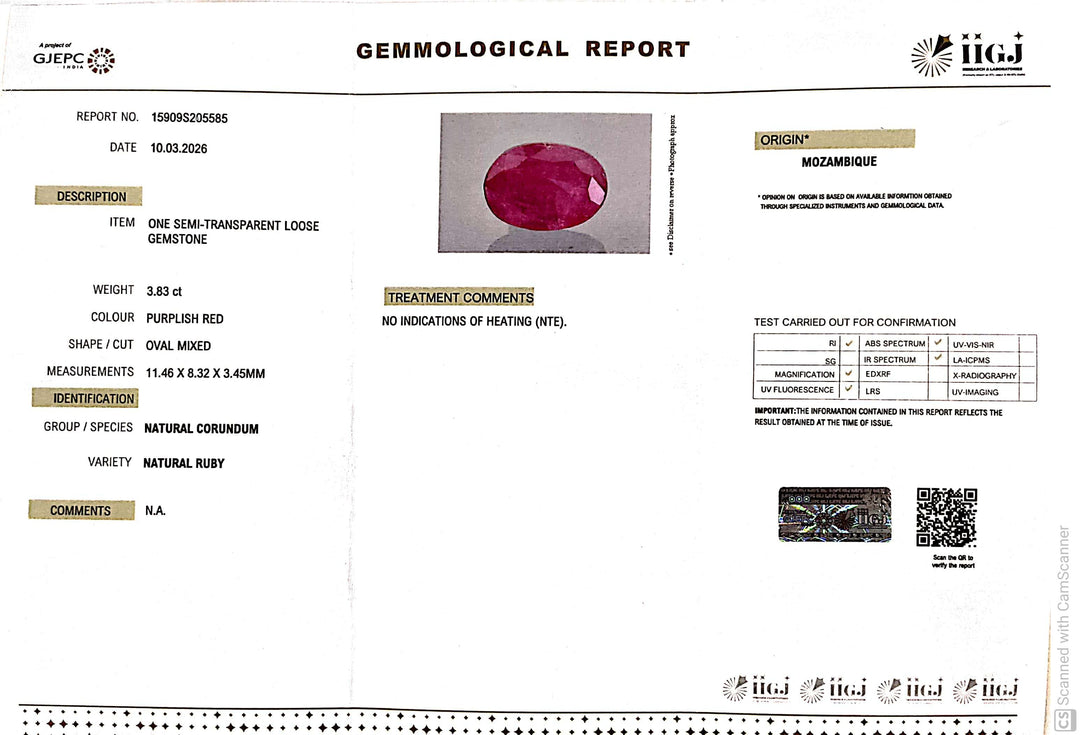 3.83/CT Natural Ruby Stone with Govt. Lab Certificate-15909S205585
