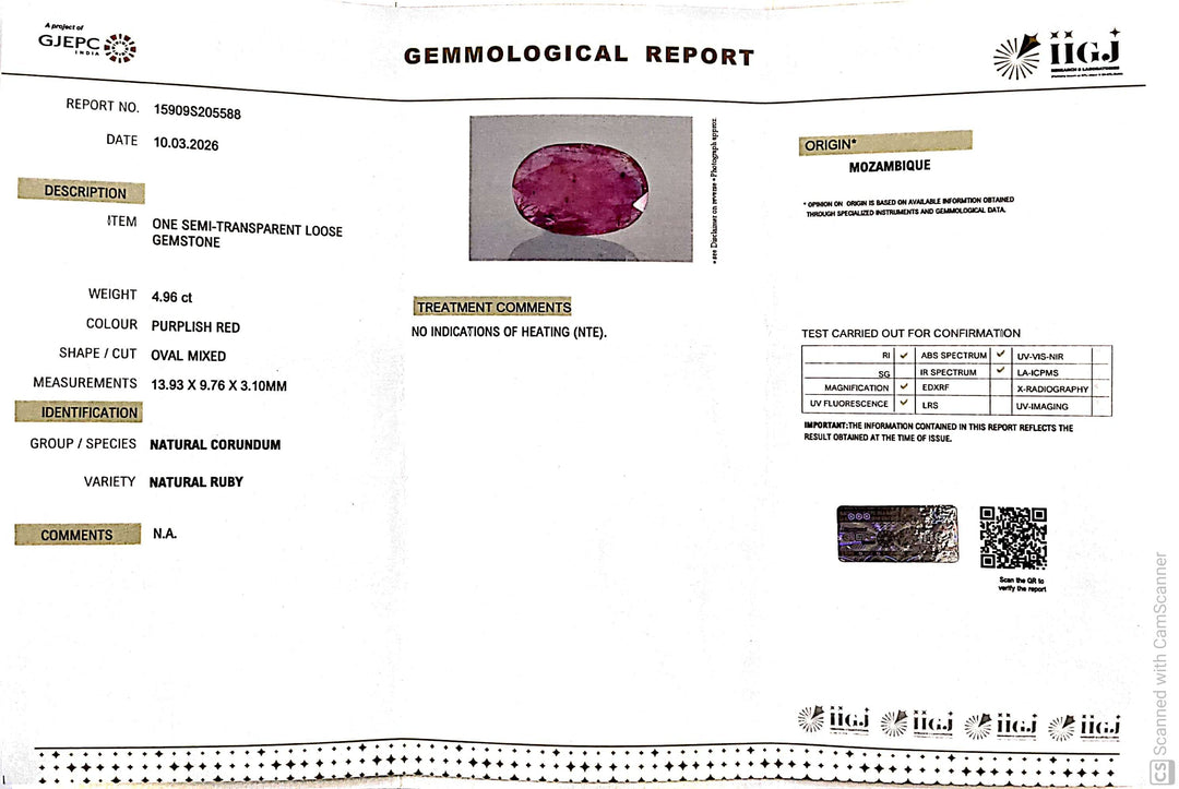 4.96/CT Natural Ruby Stone with Govt. Lab Certificate-15909S205588