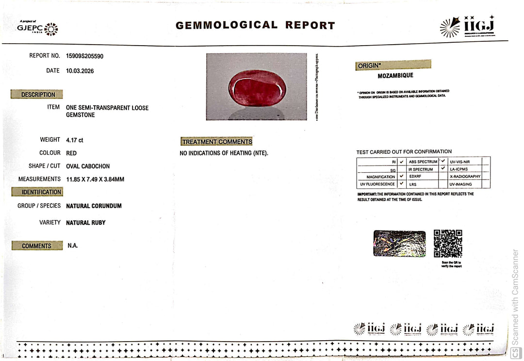 4.17/CT Natural Ruby Stone with Govt. Lab Certificate-15909S205590