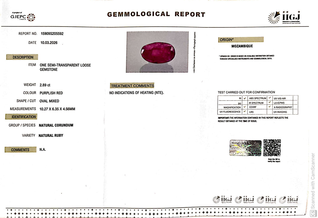 2.89/CT Natural Ruby Stone with Govt. Lab Certificate-15909S205592