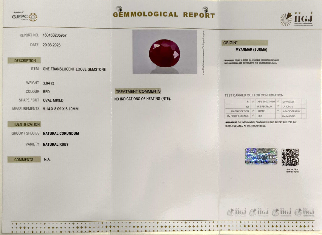 3.84/CT Natural Ruby Stone with Govt. Lab Certificate-16016S205957