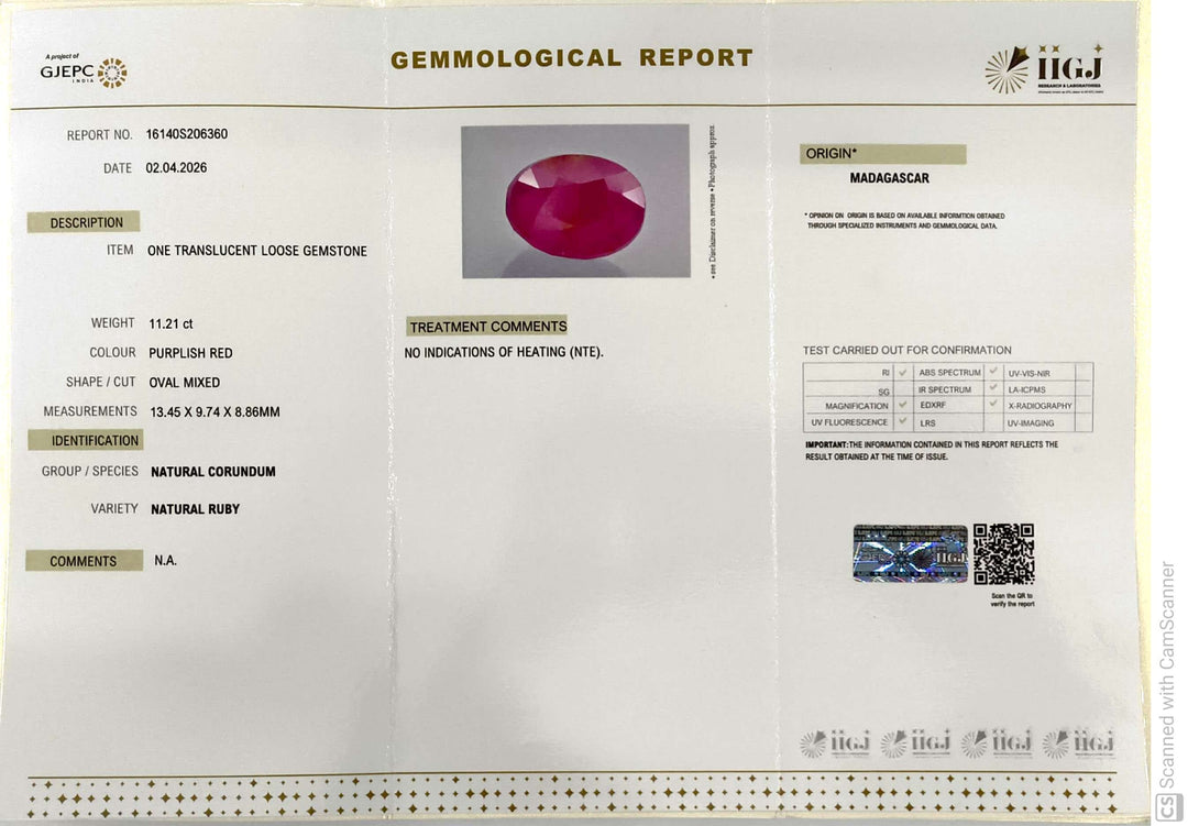 11.21/CT Natural Ruby Stone with Govt. Lab Certificate-16140S206360