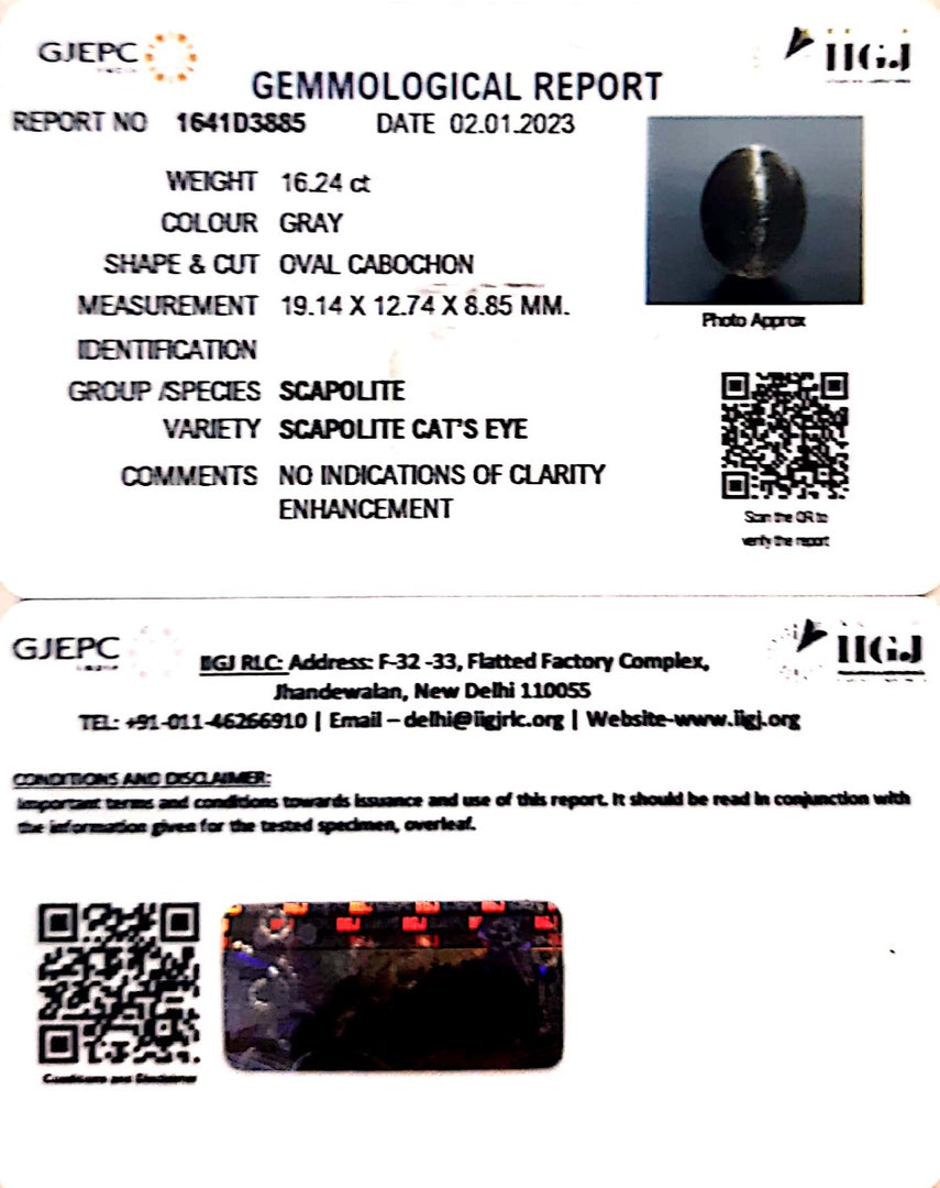 16.24/CT Natural Scapolite Cat's Eye with Govt. Lab Certified-(1221)