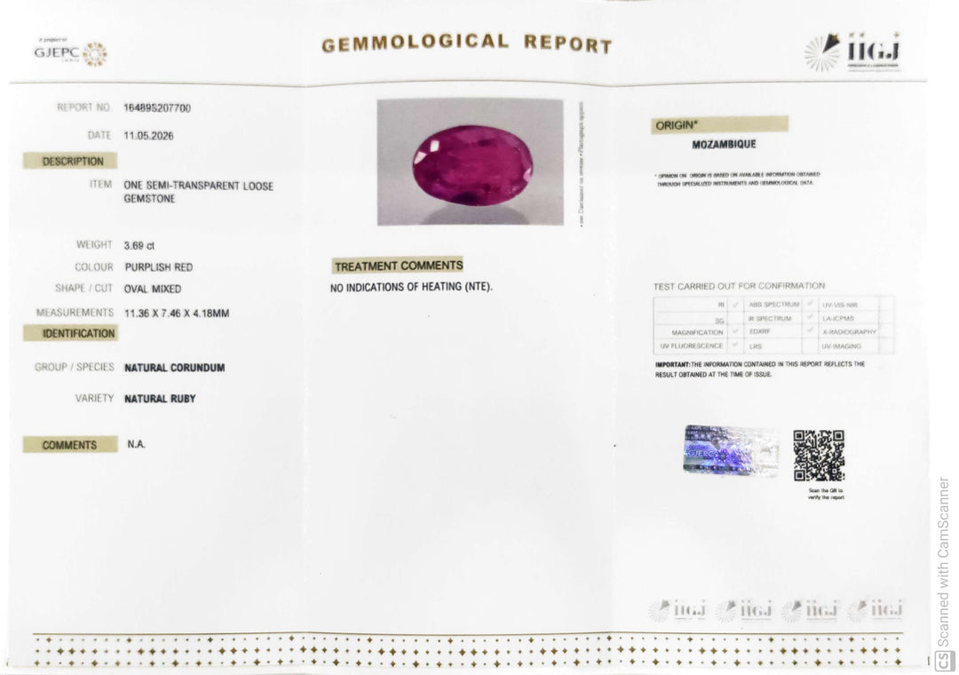 3.69/CT Natural Ruby Stone with Govt. Lab Certificate-16489S207700