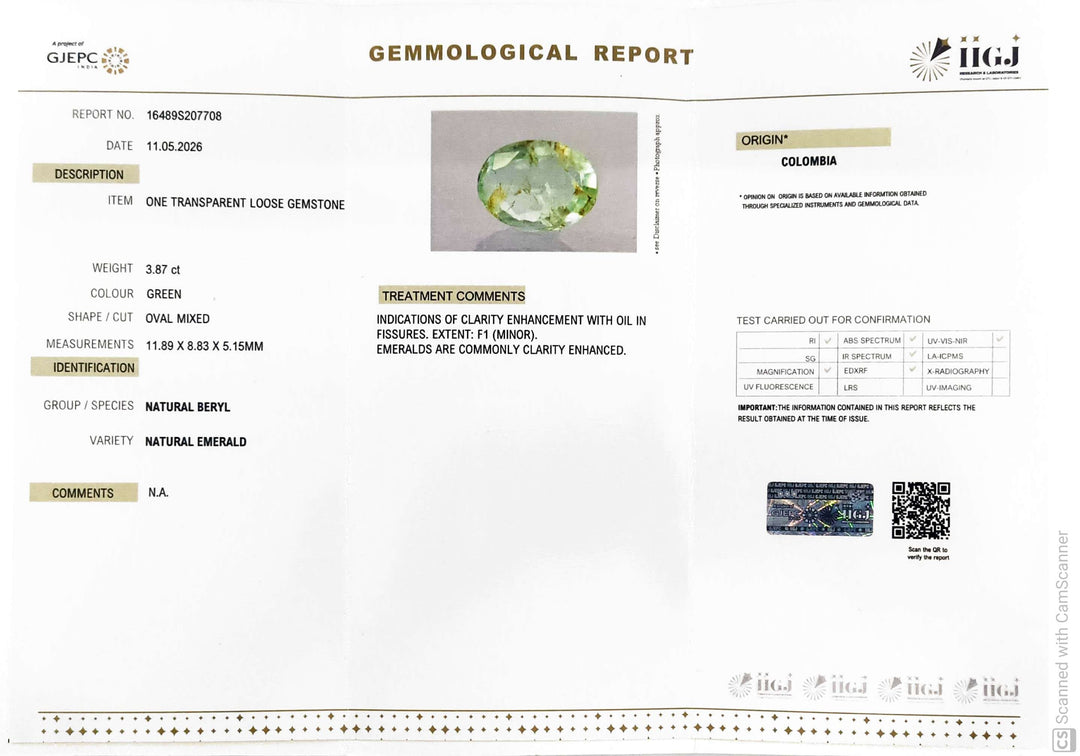 3.87/CT Natural Panna Stone with Govt. Lab Certificate-16489S207708