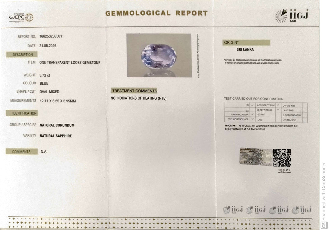 5.72/CT Natural Blue Sapphire with Govt Lab Certificate-16625S208561