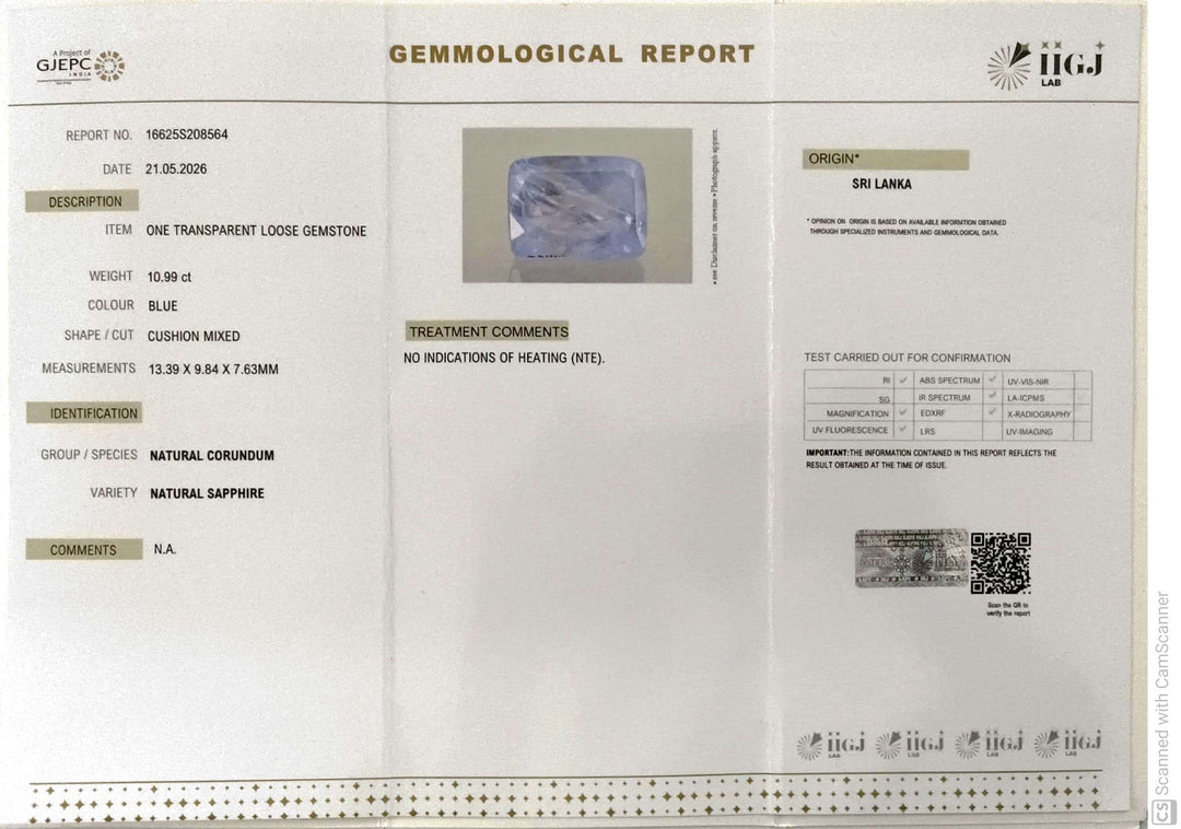 10.99/CT Natural Blue Sapphire with Govt Lab Certificate-16625S208564