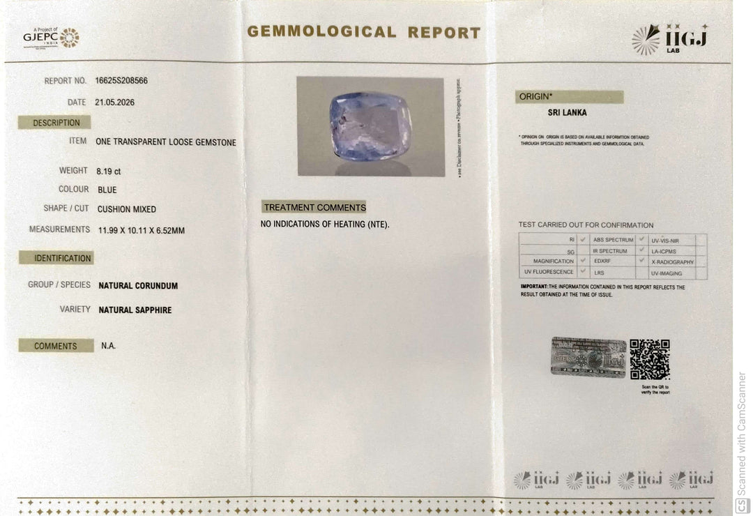 8.19/CT Natural Blue Sapphire with Govt Lab Certificate-16625S208566