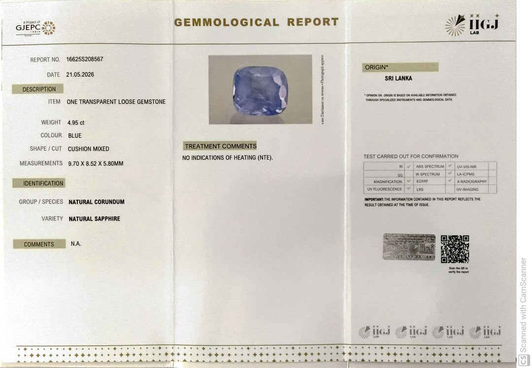 4.95/CT Natural Blue Sapphire with Govt Lab Certificate-16625S208567