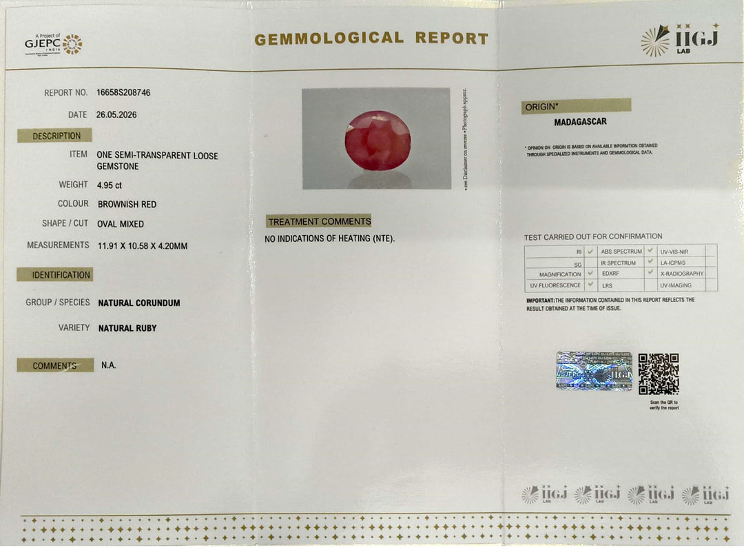 4.95/CT Natural Ruby Stone with Govt. Lab Certificate-16658S208746